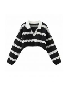 Striped Heart Polo Crop Sweater