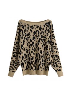 Leopard Jacquard Batwing Sleeve Sweater