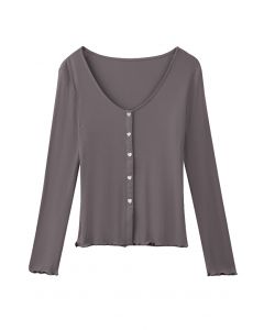 Heart-Shape Button Trim Fitted Top in Grey