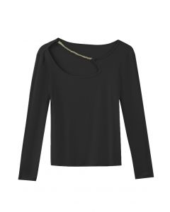 Golden Chain Embellish Fitted Top in Black