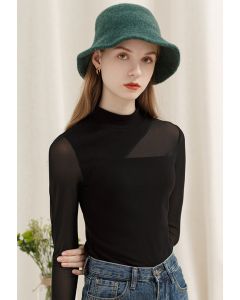Mesh Spliced Mock Neck Fitted Top