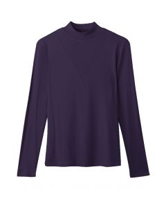 V-Shadow Mock Neck Fitted Top in Navy