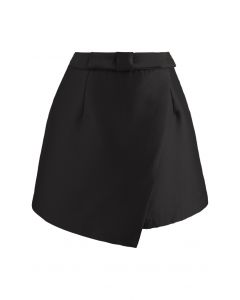Bowknot Flap Front Mini Bud Skirt in Black