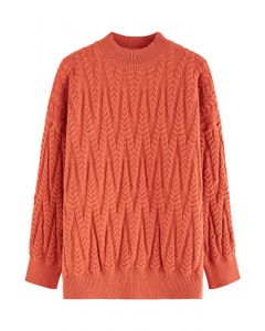 Zigzag Braided Chunky Knit Sweater in Pumpkin