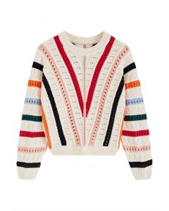 Colorful V-Shape Stripe Hollow Knit Sweater