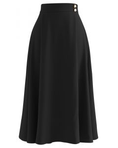 Classy Pearl Trim Flare Midi Skirt in Black