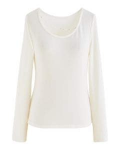 Pebble Necklace Long Sleeve Top in White