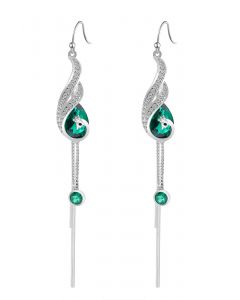 Peacock Shape Emerald Gem Drop Earring 