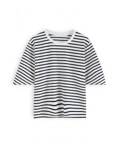 Stripe Print Short Sleeve Cotton T-Shirt