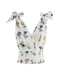 Summer Bouquet Tie Shoulder Wrap Crop Top
