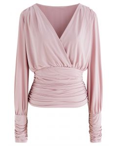 Tender Ruched Detail Faux Wrap Top