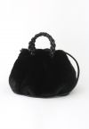 Braided Faux Fur Crossbody Bag in Black