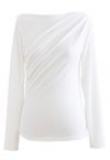 Ruched Front Long Sleeve Top in White
