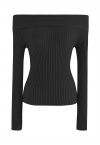 Courtly Off-Shoulder Crop Knit Top in Black
