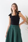Ruched Side Tie-Bow Crop Cami Top in Black