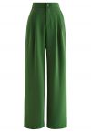 Simple Pleat Straight-Leg Pants in Green