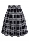 Plaid Knit High Waist Mini Skirt in Black