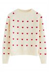 Full of Hearts Embroidered Emboss Knit Crop Sweater in Light Yellow