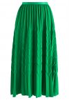 Zigzag Embossed Pleated Midi Skirt in Green