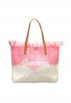 Summer Vibes Two-Tone Canvas Tote Bag in Pink