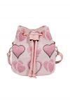 Pink Heart Jacquard Drawstring Mini Bucket Bag