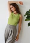 Pearly Neckline Knit Tank Top in Green