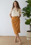 Side Pleated Tulip Midi Skirt in Pumpkin