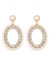 Double Layered Rhinestone Pearly Earrings in Gold