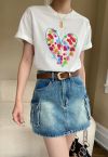 Doodle Heart Printed T-Shirt in White