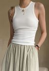 Washed Frayed Edge Ribbed Tank Top in White