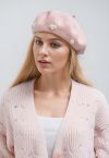 Rhinestone Decor Pearly Beret in Pink