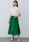 Lace Panelled Pleated Midi Skirt in Green