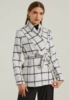 Check Open Front Wool-Blend Coat in White