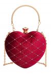 High-End Diamond-Shape Velvet Heart Clutch in Red