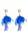 Beaded Petal Tassel Earrings in Blue