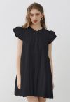 Lovely Floret Embroidered Dolly Mini Dress in Black