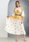 Blossoming Day Watercolor Pleated Maxi Dress in Yellow