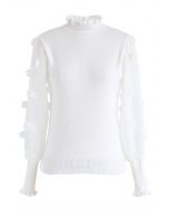 Cotton Candy Sheer Sleeves Knit Top in White
