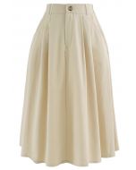 Slant Pockets A-Line Midi Skirt in Cream