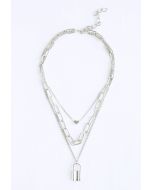 Lock Chain Pendant Layered Necklace in Silver