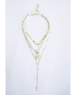 Multi-Layered Coin Pearl Gold Lock Necklace