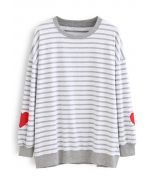 Grey Stripes Heart Patchwork Sweatshirt