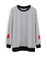 Black Stripes Heart Patchwork Sweatshirt