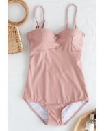 Bustier Open Back One-Piece Swimsuit in Pink