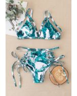 Lace-Up Strapped Bikini Set in Palm Leaves
