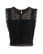 Crochet Lacey Sleeveless Crop Top in Black