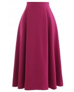 Pleated Flare Midi Skirt in Magenta