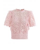 Lush Leaves Crochet Top in Pink