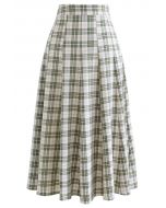High-Waisted Tartan Flare Skirt in Olive