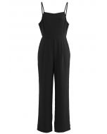 Open Back Straight Leg Cami Jumpsuit in Black